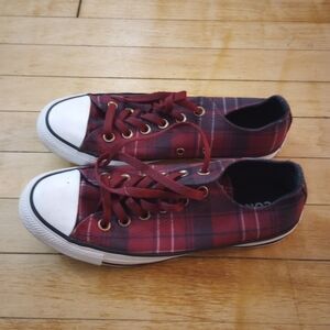 Converse All Star Burgundy Maroon Plaid Low Top Sneakers Women Size 8